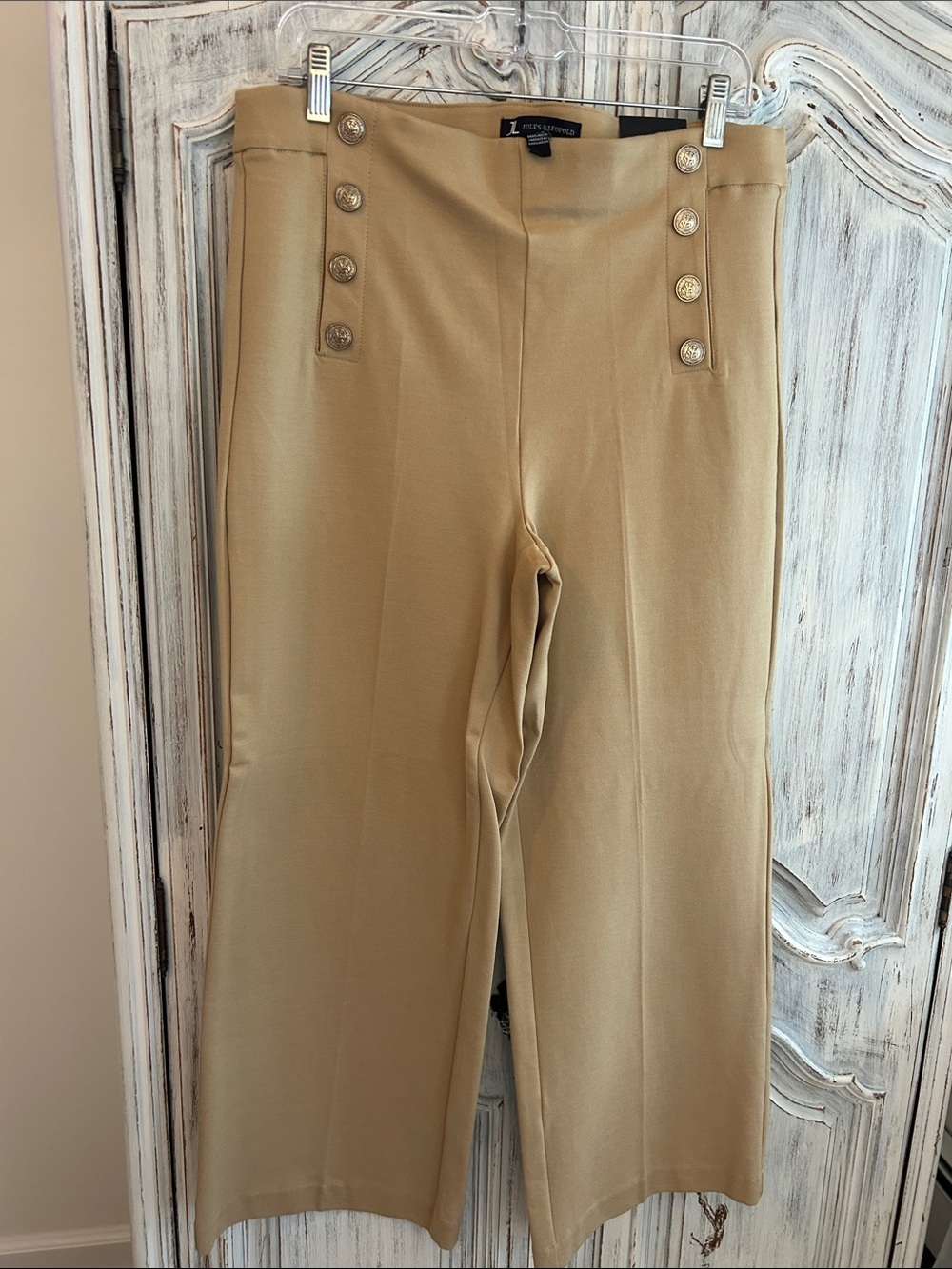 Nwt Jules And Leopold Tailored Camel Pull on straight leg crop with Gold Buttons